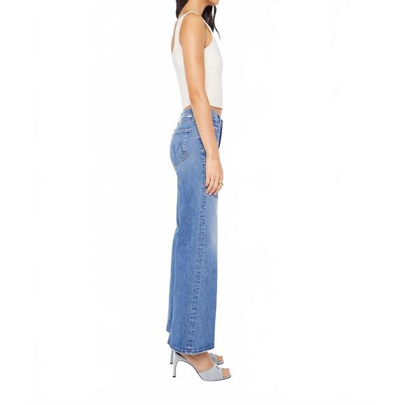 NEW MOTHER twister skimp swing wide leg jeans in blue